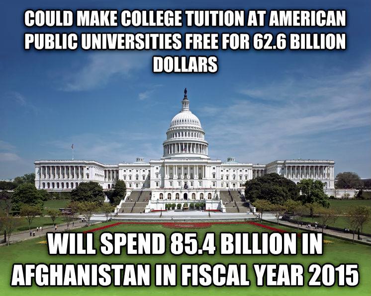 While we are wasting money in a country that hates us and whose citizens are murdering our soldiers, our kids at home are buried under a mountain of education debt. And many of those kids have been unemployed, for years, since graduation, meaning that if they find a decent job TODAY, their credit will not be recovered until they are nearly 40 . Shameful and sinful!....